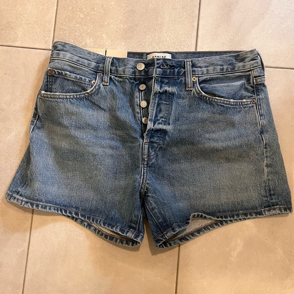 Agolde Parker Long Blue Denim Shorts